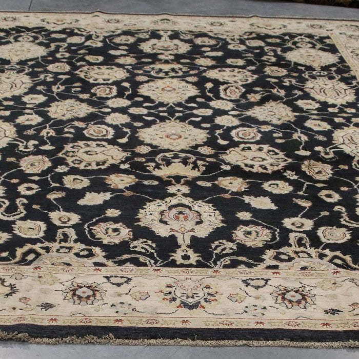 9x12 Pakistan Oushak Black Ivory Wool Rectangular Rug