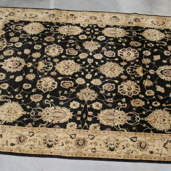 9x12 Pakistan Oushak Black Ivory Wool Rectangular Rug