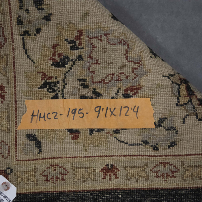 9x12 Pakistan Oushak Black Ivory Wool Rectangular Rug