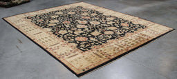 8x12 Pakistan Oushak Black Gold Wool Rectangular Rug