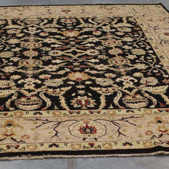 8x10 Pakistan Oushak Black Brown Wool Rectangular Rug