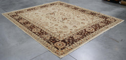 8x10 Pakistan Oushak Ivory Brown Wool Rectangular Rug