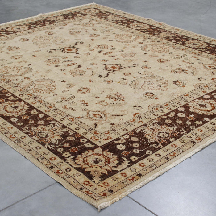 8x10 Pakistan Oushak Ivory Brown Wool Rectangular Rug