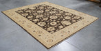8x9 Pakistan Oushak Brown Ivory Wool Rectangular Rug