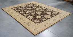 8x9 Pakistan Oushak Brown Ivory Wool Rectangular Rug
