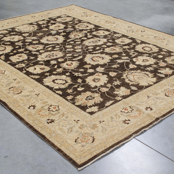 8x9 Pakistan Oushak Brown Ivory Wool Rectangular Rug