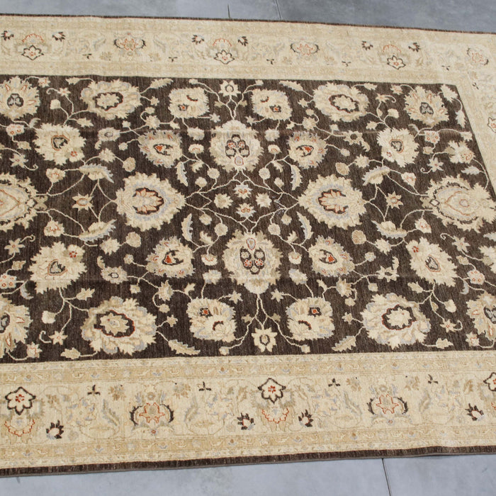 8x9 Pakistan Oushak Brown Ivory Wool Rectangular Rug