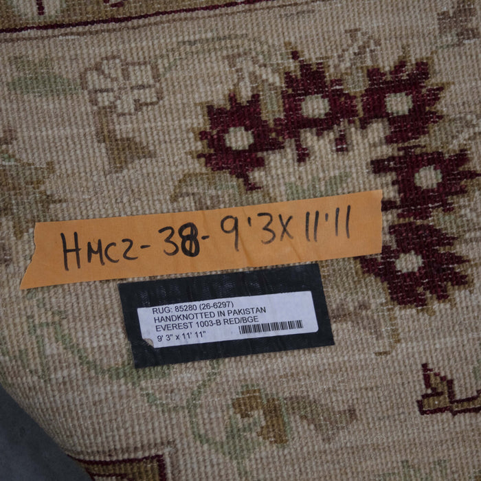 9x11 Pakistan Oushak Red Burgundy Gold Wool Rectangular Rug