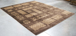 8x9 Pakistan Abstract Modern Contemporary Brown Wool Rectangular Rug