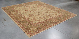 8x10 Pakistan Oushak Ivory Brown Wool Rectangular Rug