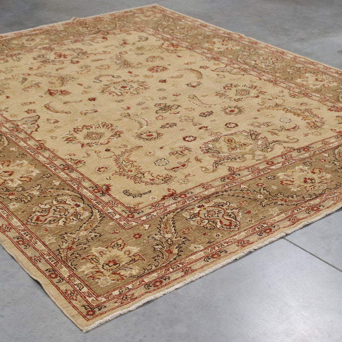 8x10 Pakistan Oushak Ivory Brown Wool Rectangular Rug