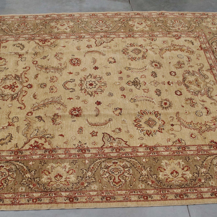8x10 Pakistan Oushak Ivory Brown Wool Rectangular Rug