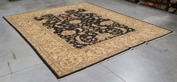 8x10 Pakistan Oushak Black Gold Wool Rectangular Rug