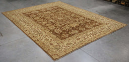 8x10 Pakistan Oushak Brown Ivory Wool Rectangular Rug