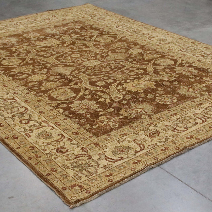 8x10 Pakistan Oushak Brown Ivory Wool Rectangular Rug