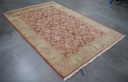 6x9 Pakistan Pak Persian Salmon Ivory Wool Rectangular Rug