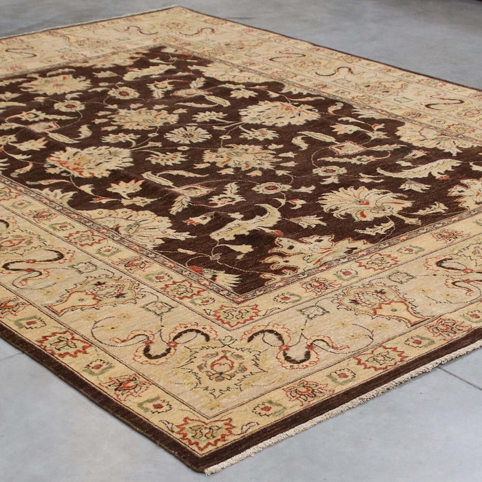 9x12 Pakistan Oushak Brown Ivory Wool Rectangular Rug
