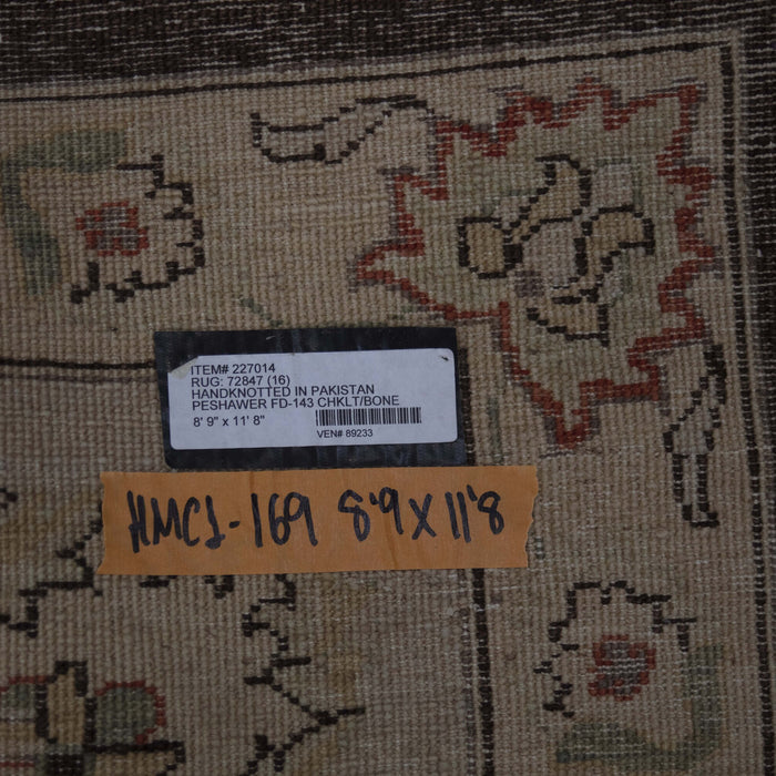 9x12 Pakistan Oushak Brown Ivory Wool Rectangular Rug