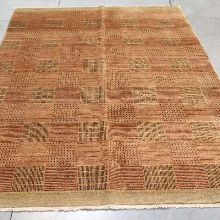 6x8 Pakistan Abstract Modern Contemporary Brown Terrocotta Wool Rectangular Rug