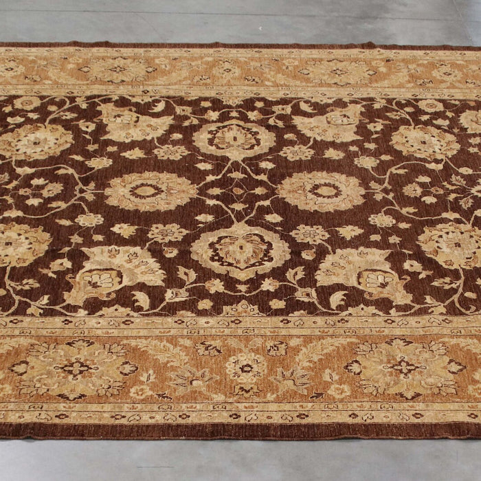 8x12 Pakistan Oushak Brown Ivory Wool Rectangular Rug
