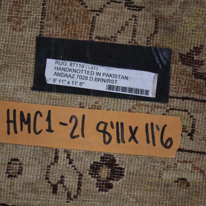 8x12 Pakistan Oushak Brown Ivory Wool Rectangular Rug