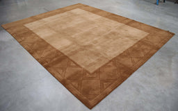 8x10 Nepal Abstract Modern Contemporary Bordered Solid Brown Wool Rectangular Rug