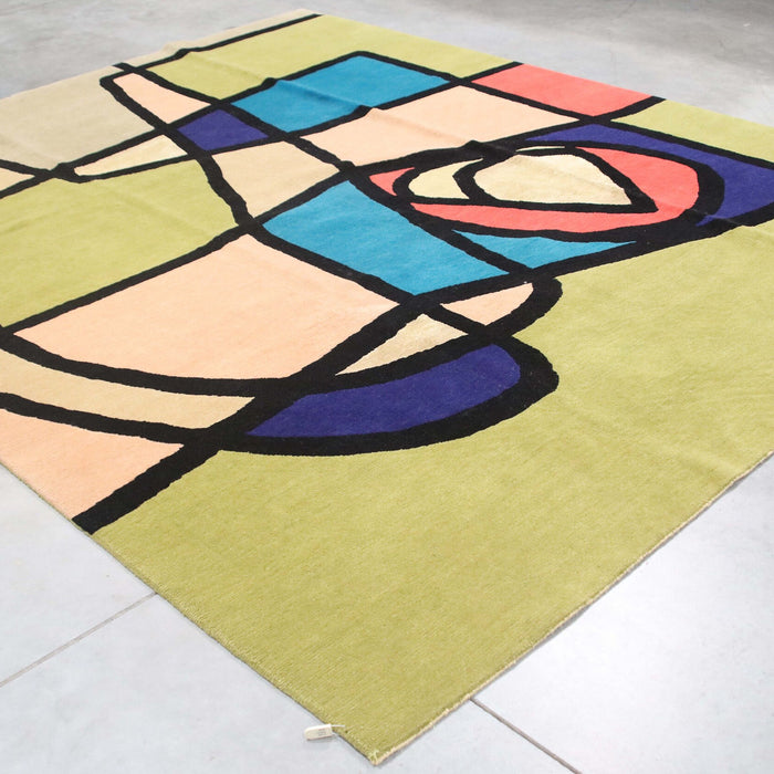 8x10 Nepal Abstract Modern Contemporary Art Deco Multicolored Green Wool Rectangular Rug