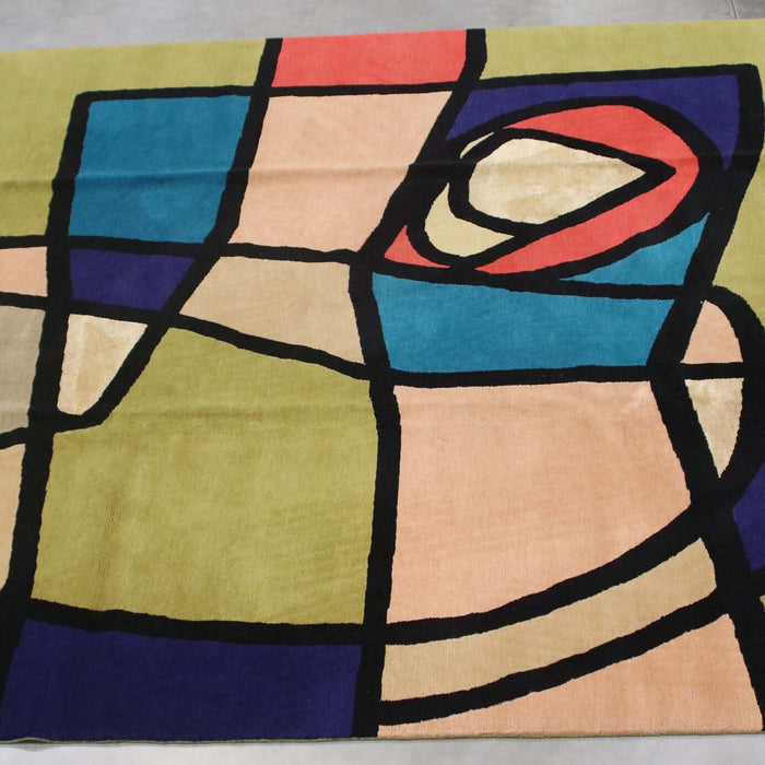 8x10 Nepal Abstract Modern Contemporary Art Deco Multicolored Green Wool Rectangular Rug