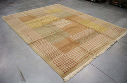 8x10 Nepal Abstract Modern Contemporary Multicolored Yellow Wool Rectangular Rug