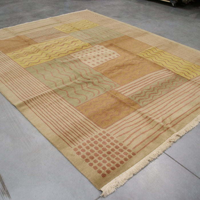 8x10 Nepal Abstract Modern Contemporary Multicolored Yellow Wool Rectangular Rug