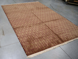 6x9 Nepal Abstract Modern Contemporary Red Burgundy Gold Wool and Silk Rectangular Rug