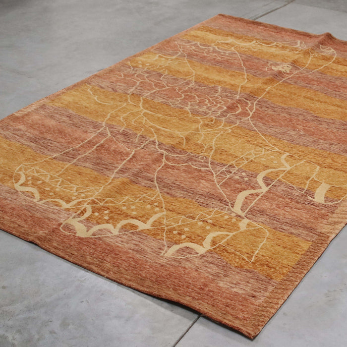 6x8 Nepal Abstract Modern Contemporary Gold Brown Wool and Silk Rectangular Rug