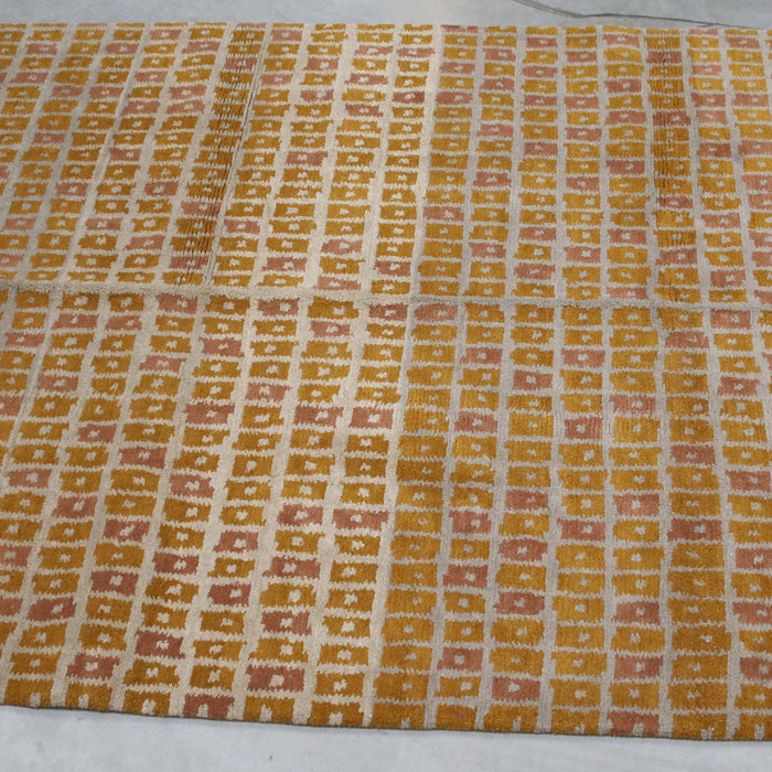 6x9 Nepal Abstract Modern Contemporary Checkered Multicolored Gold Wool Rectangular Rug