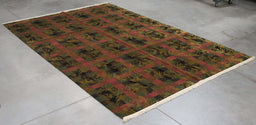 6x9 Nepal Abstract Modern Contemporary Black Gold Wool and Silk Rectangular Rug