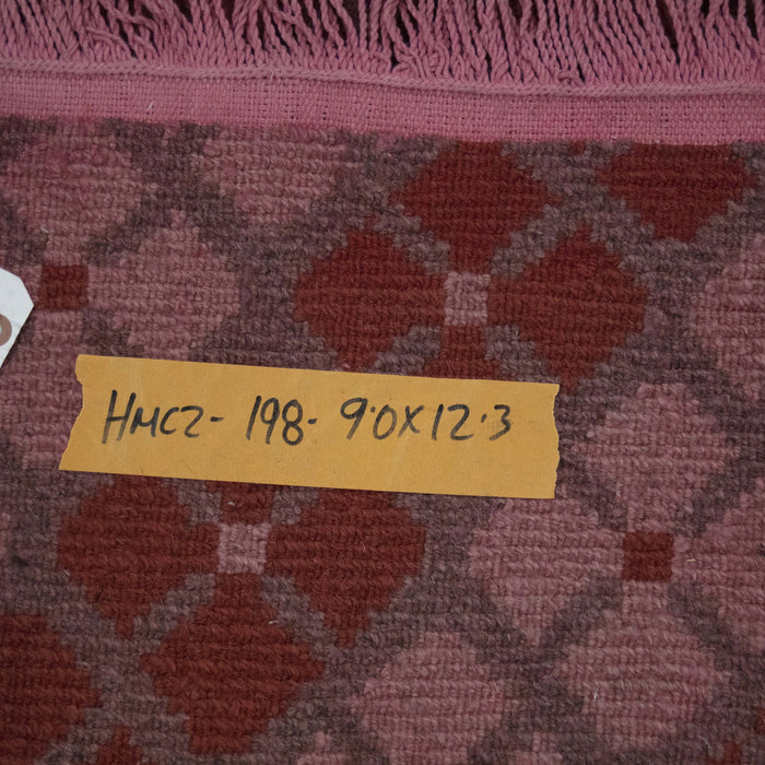 9x12 Nepal Abstract Modern Contemporary Checkered Over Dyed Pink Wool Rectangular Rug