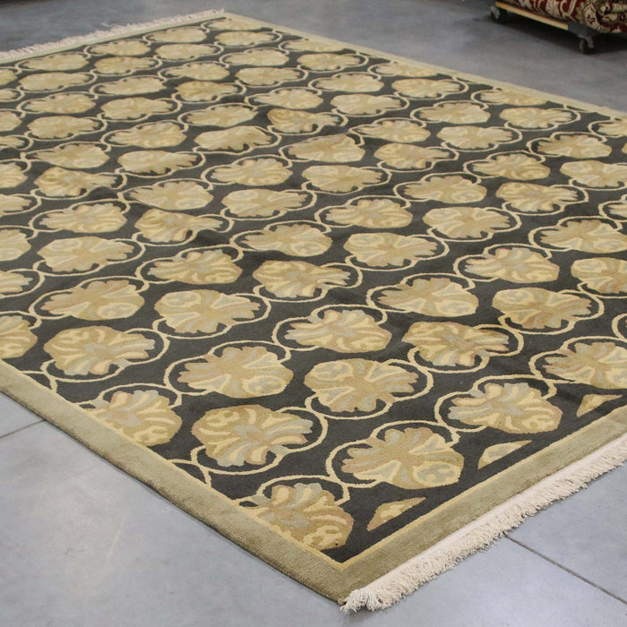 9x12 Nepal Abstract Modern Contemporary Green Wool Rectangular Rug