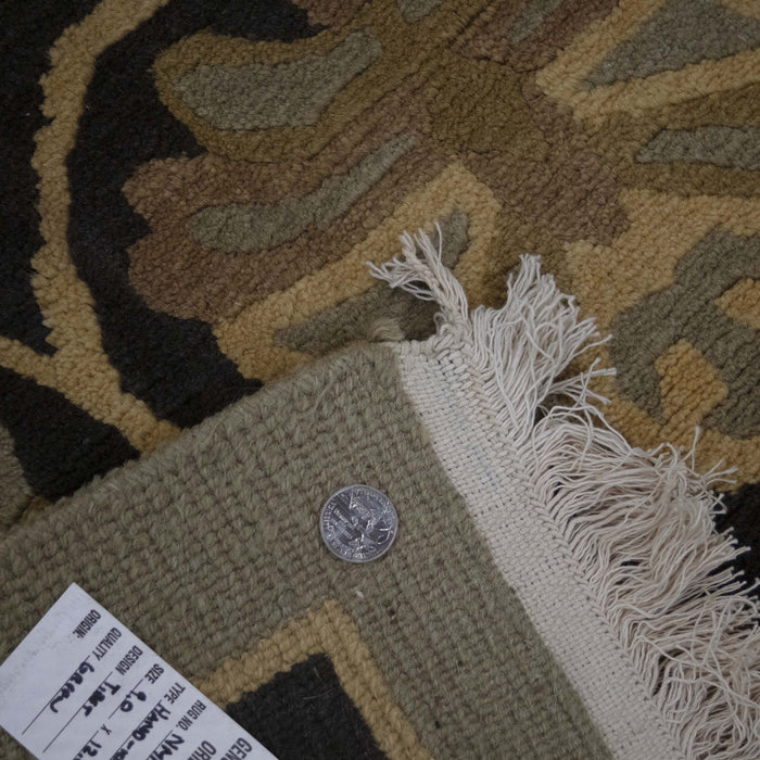 9x12 Nepal Abstract Modern Contemporary Green Wool Rectangular Rug