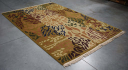 6x9 Nepal Abstract Modern Contemporary Multicolored Green Wool Rectangular Rug