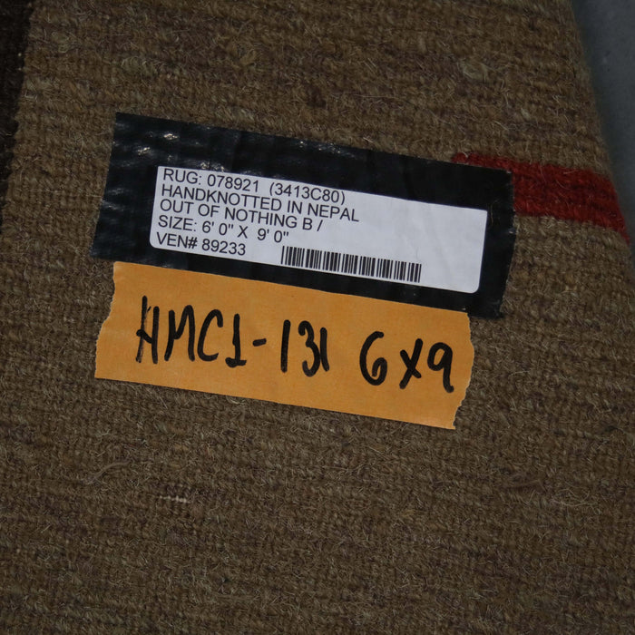 6x9 Nepal Asian Fusion Brown Red Wool Rectangular Rug