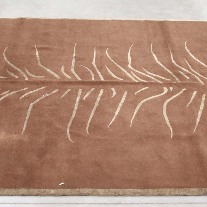 6x9 Nepal Abstract Modern Contemporary Brown Wool and Silk Rectangular Rug