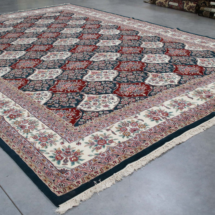 12x17 India Jaipur Green Red Wool Rectangular Rug