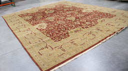 12x15 India Jaipur Abrash Red Gold Wool Rectangular Rug