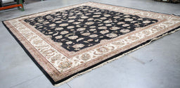 12x15 India Jaipur Black Ivory Wool Rectangular Rug