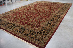 11x18 India Jaipur Red Burgundy Black Wool Rectangular Rug