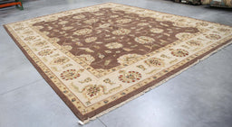 12x15 India Oushak Brown Ivory Wool Rectangular Rug