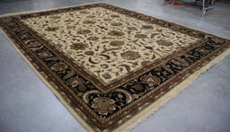 12x15 India Jaipur Ivory Black Wool Rectangular Rug