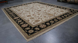 12x15 India Oushak Ivory Black Wool Rectangular Rug