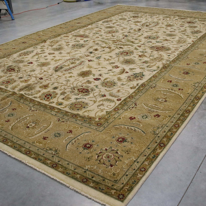 12x18 India Oushak Ivory Brown Wool Rectangular Rug