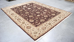 8x9 India Oushak Brown Ivory Wool Rectangular Rug