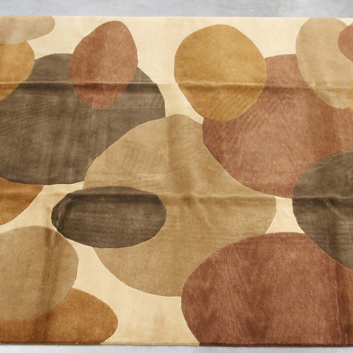 8x10 India Abstract Modern Contemporary Ivory Brown Wool Rectangular Rug